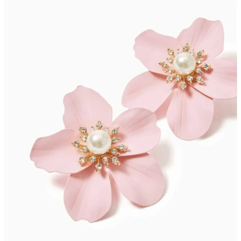 🌺 LILLY PULITZER Oversized Pearl Orchid Flower Earrings NEW WITH GIFT BAG